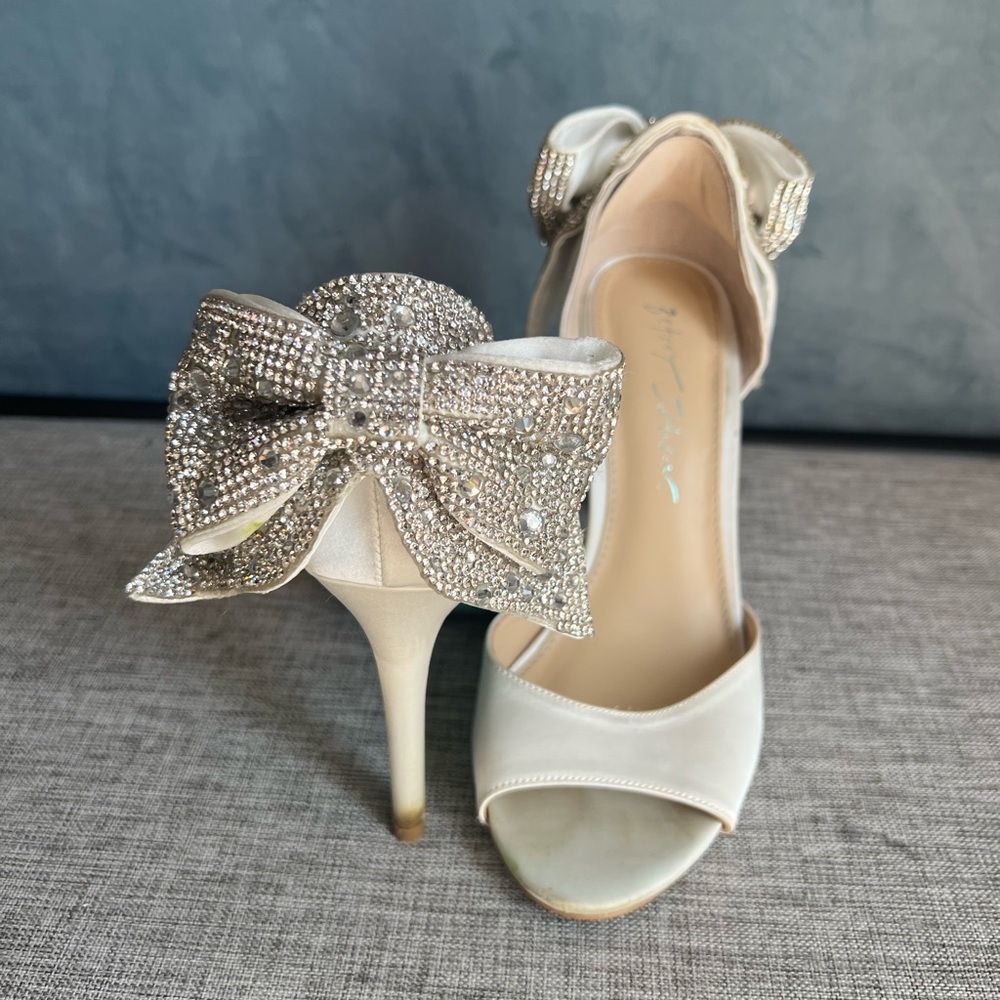 Betsey Johnson Satin Crystal Bow Pumps